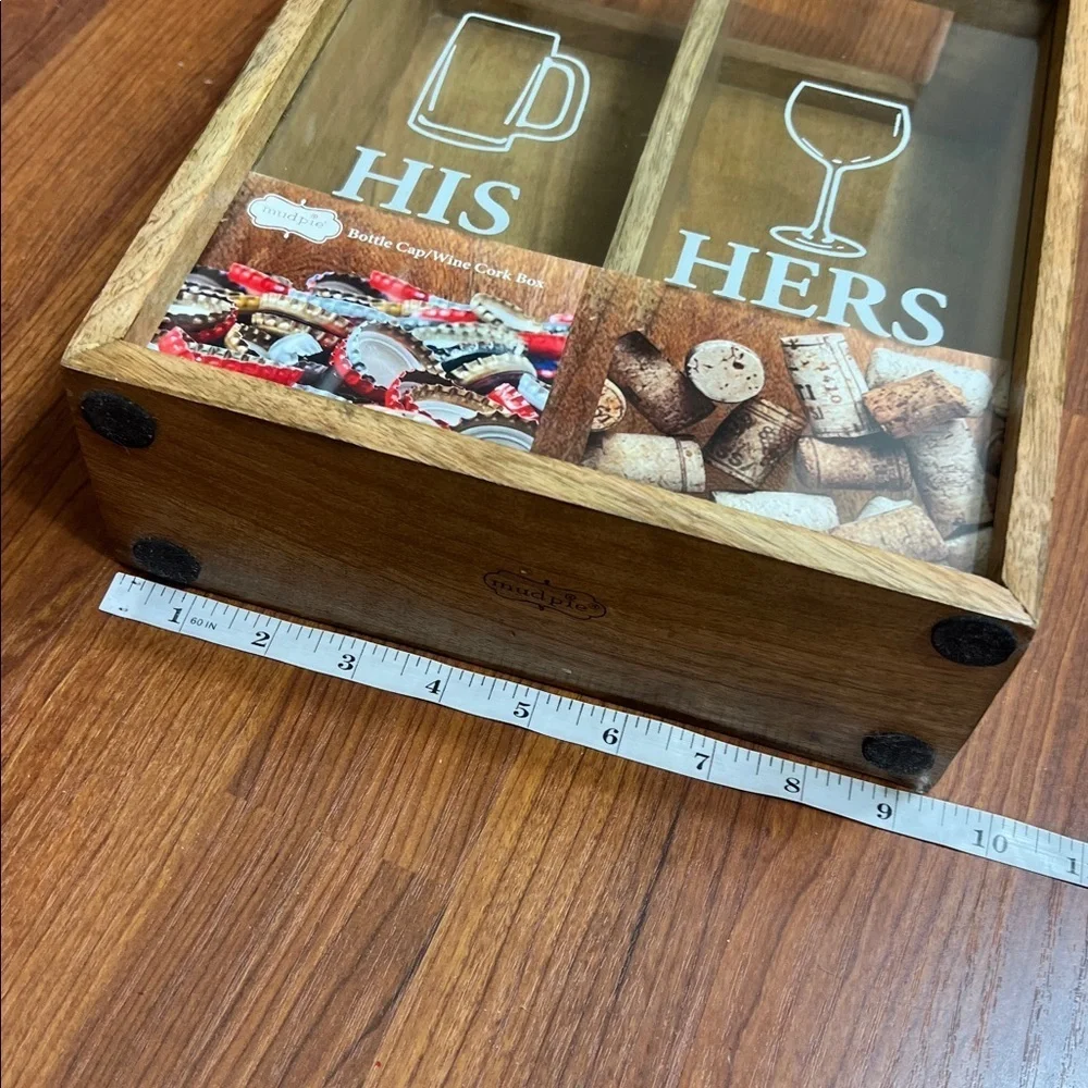 Mud Pie His & Hers Wooden Bottle Top/Wine Cork Box NWOT